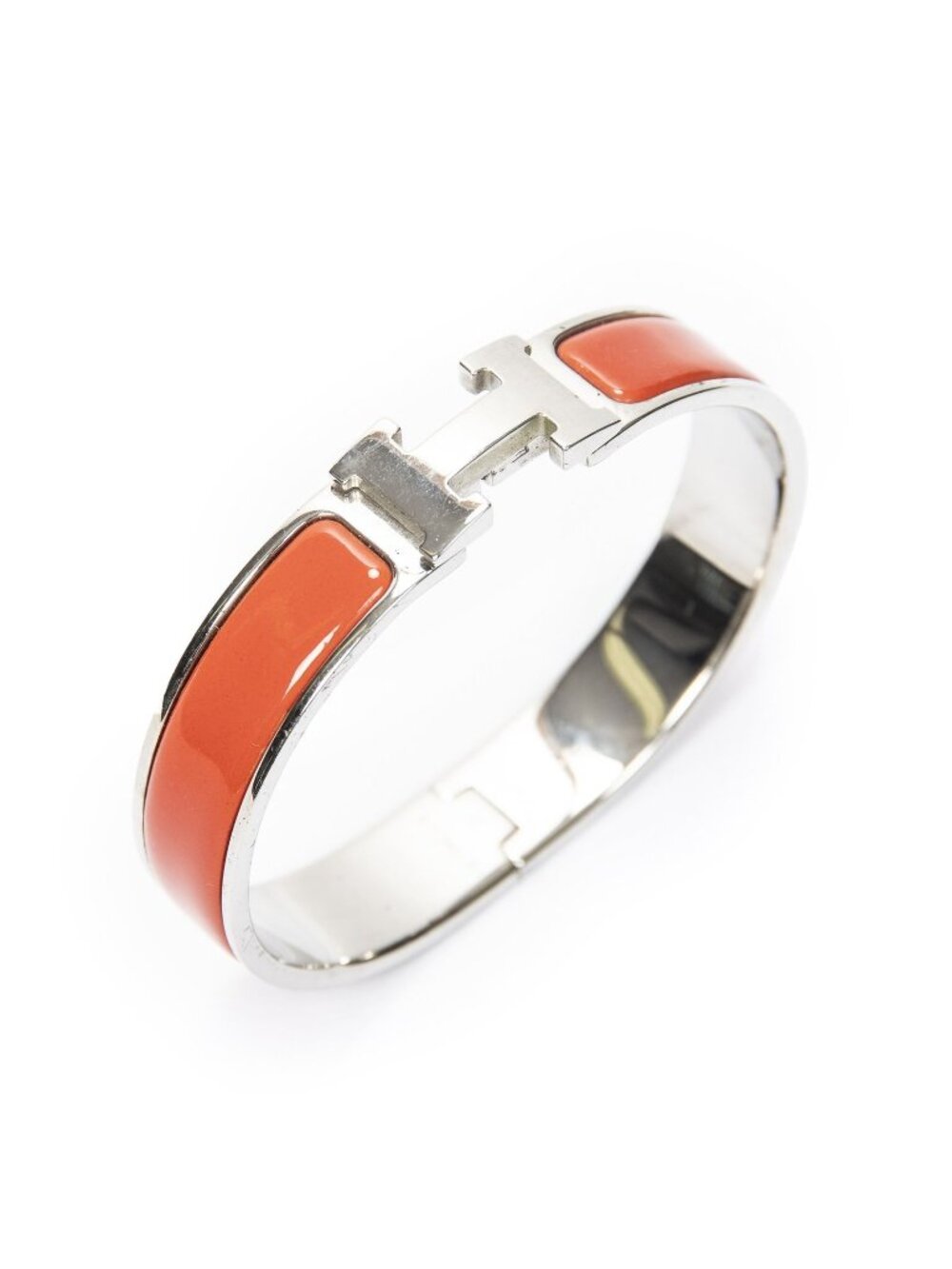 Hermes Clic Clac Bracelet Orange Silver Plated